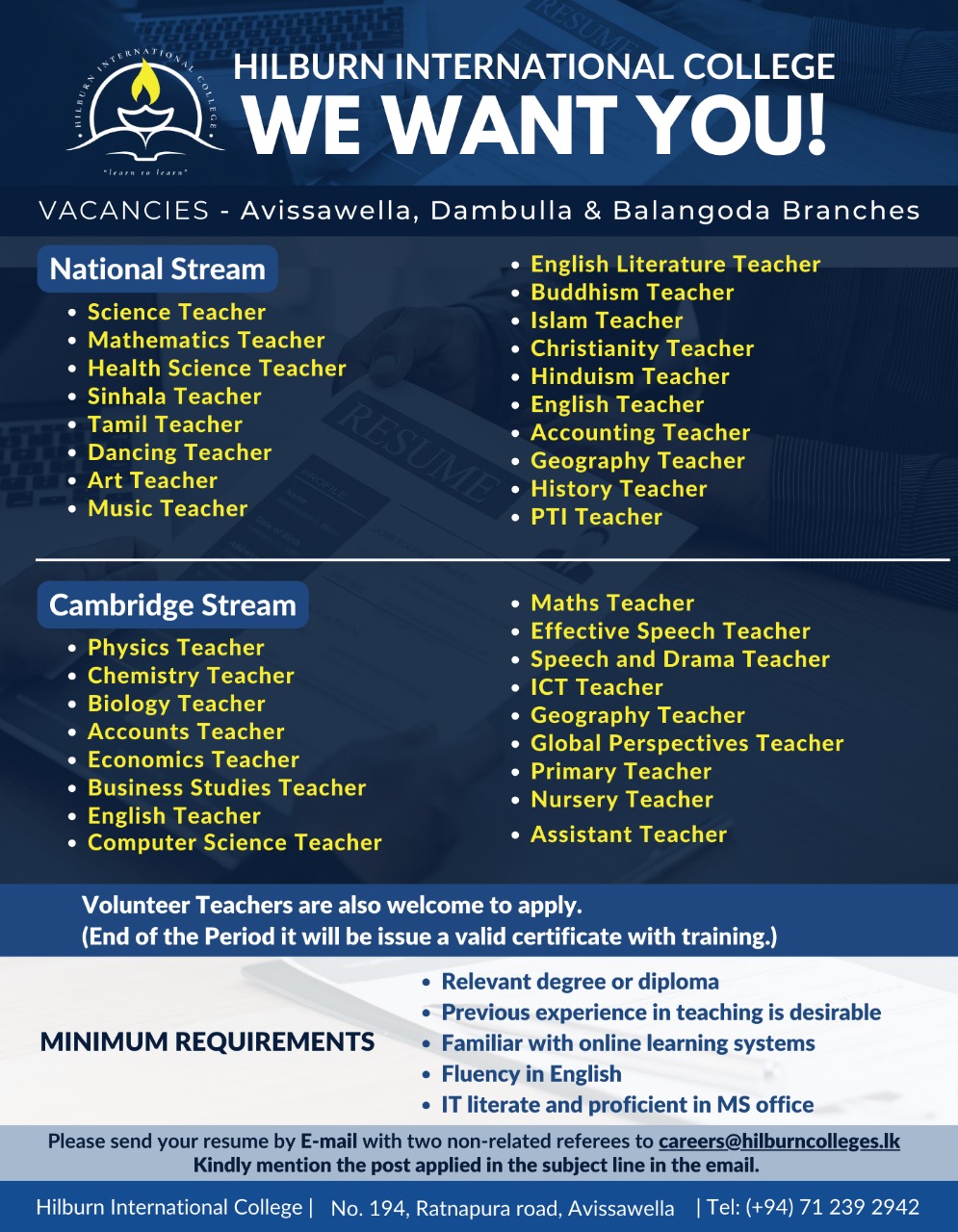 National Stream / Cambridge Stream Teacher