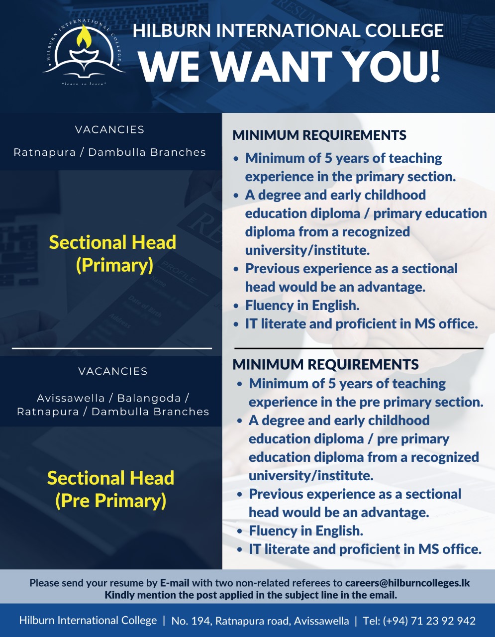 Sectional Head (Primary) / Sectional Head (Pre Primary)